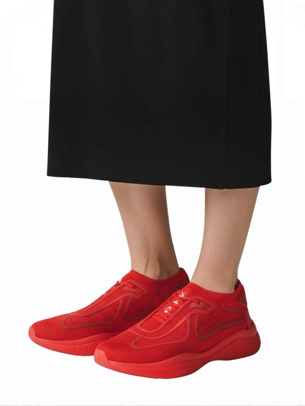 Prada Sport Knit 10 Textile Low Top Slip On Sneakers Red Size 40